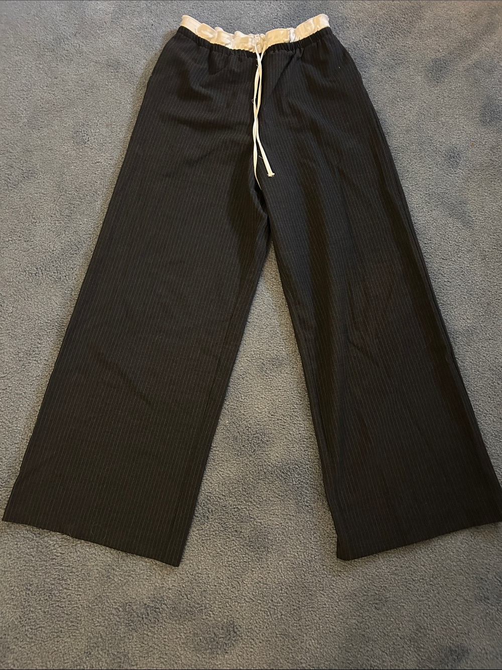 Pinstripe Wide-Leg Drawstring Pants